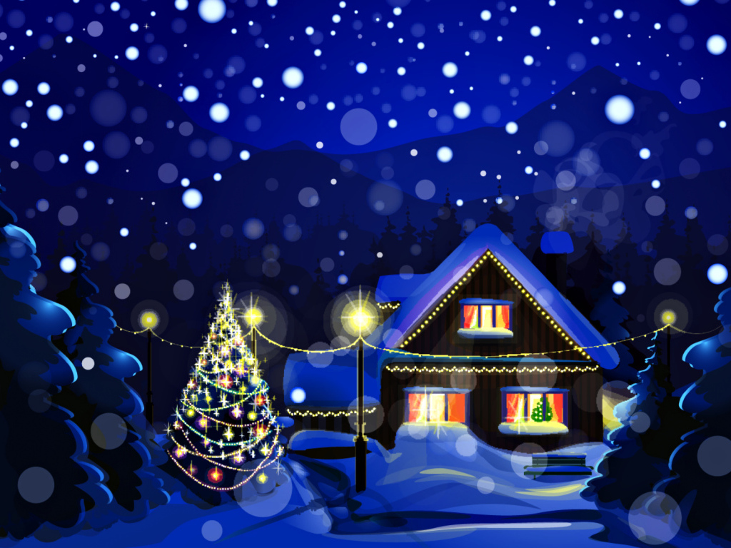 Дом украшенный на Новый год