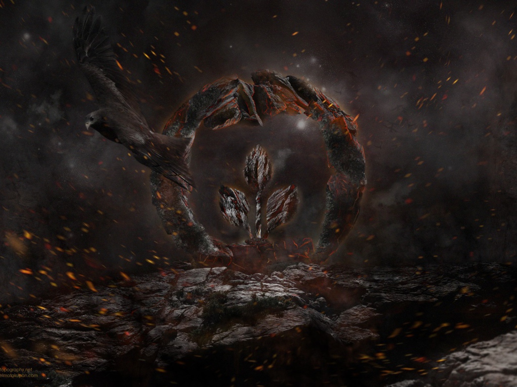 Каменный знак и птица