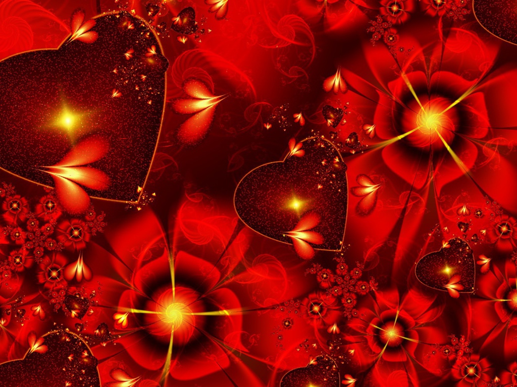 Сердечки с красными цветками