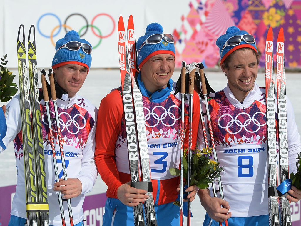 Обладатель золотой медали в дисциплине лыжные гонки Александр Легков на олимпиаде в Сочи