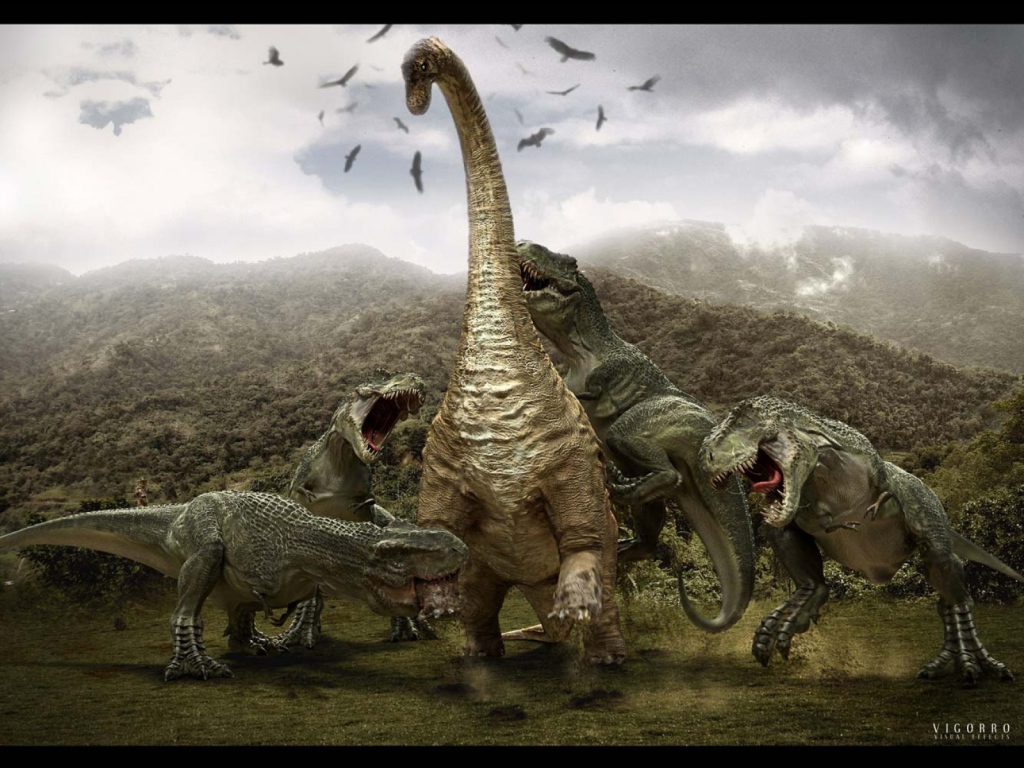 Тиранозавры атакуют бронтозавра