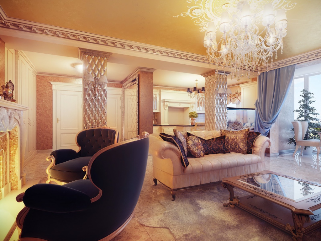 Кресла у камина в гостиной