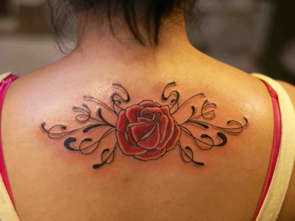 Роза тату на спине