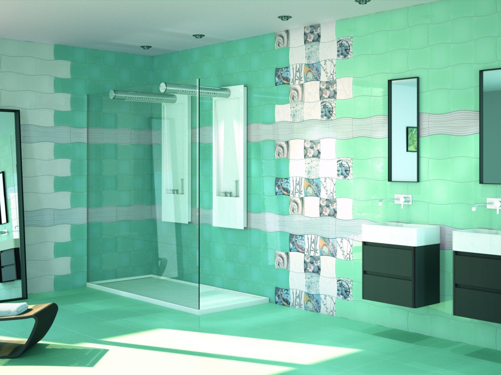Бирюзовый кафель в ванной