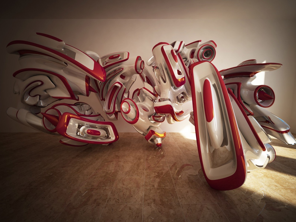 Красно белые 3Д структуры в комнате