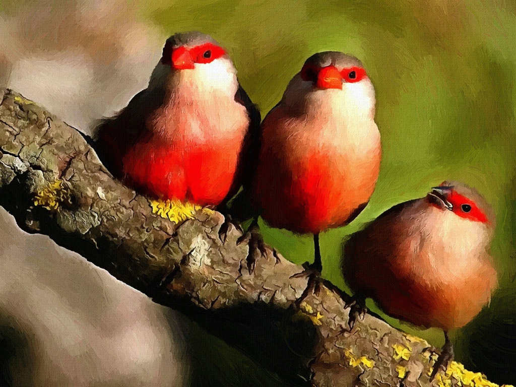 Три птицы на картине