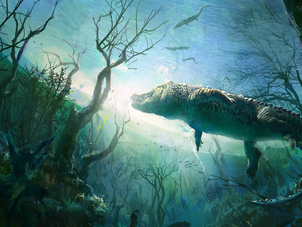 Крокодил в воде реки