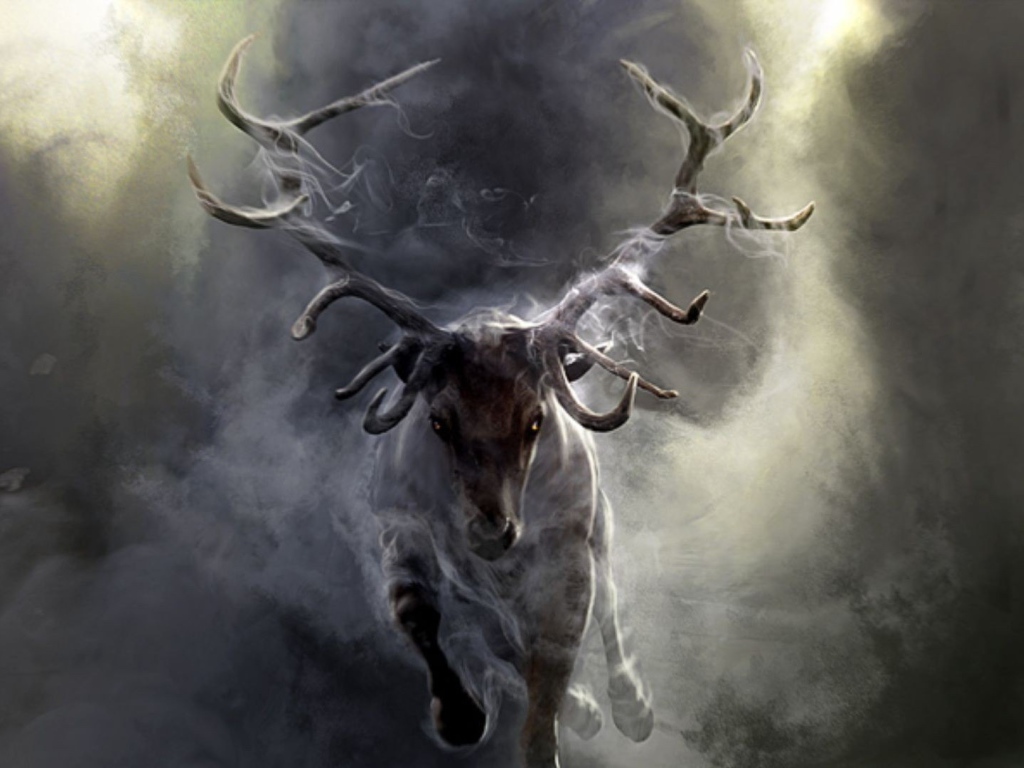 Олень выбегает из дыма