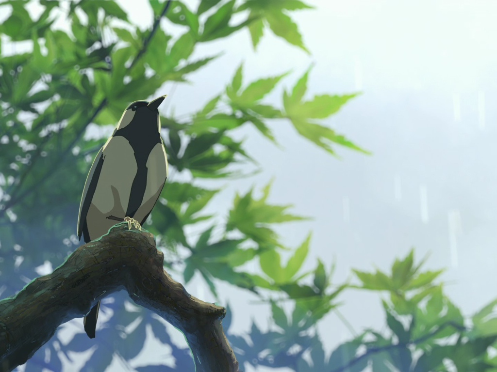 Птица в аниме Сад изящных слов