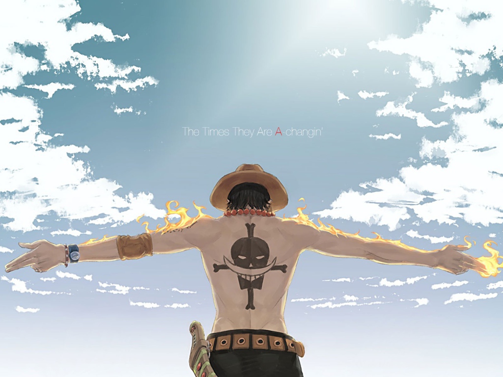 Персонаж аниме с тату пирата на спине