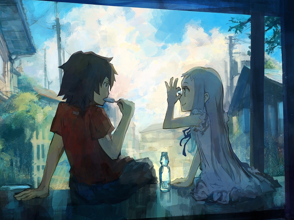 Аниме девушка Honma Meiko с подружкой