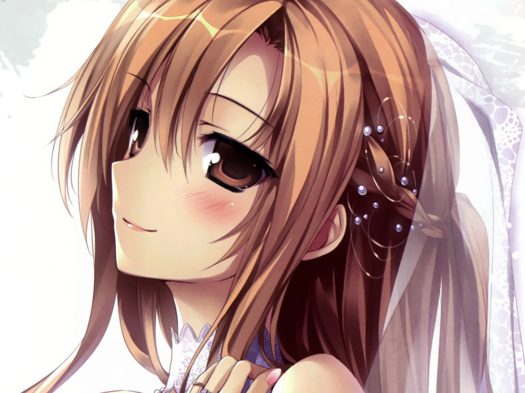 Аниме девушка Yuuki Asuna в свадебной фате