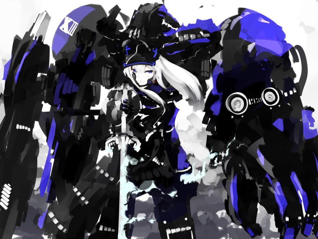 Аниме девушка и синий робот