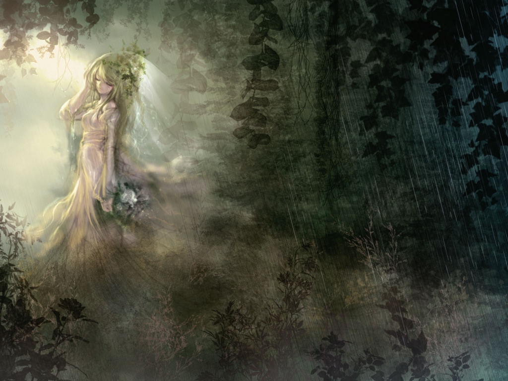 Аниме девушка под дождем