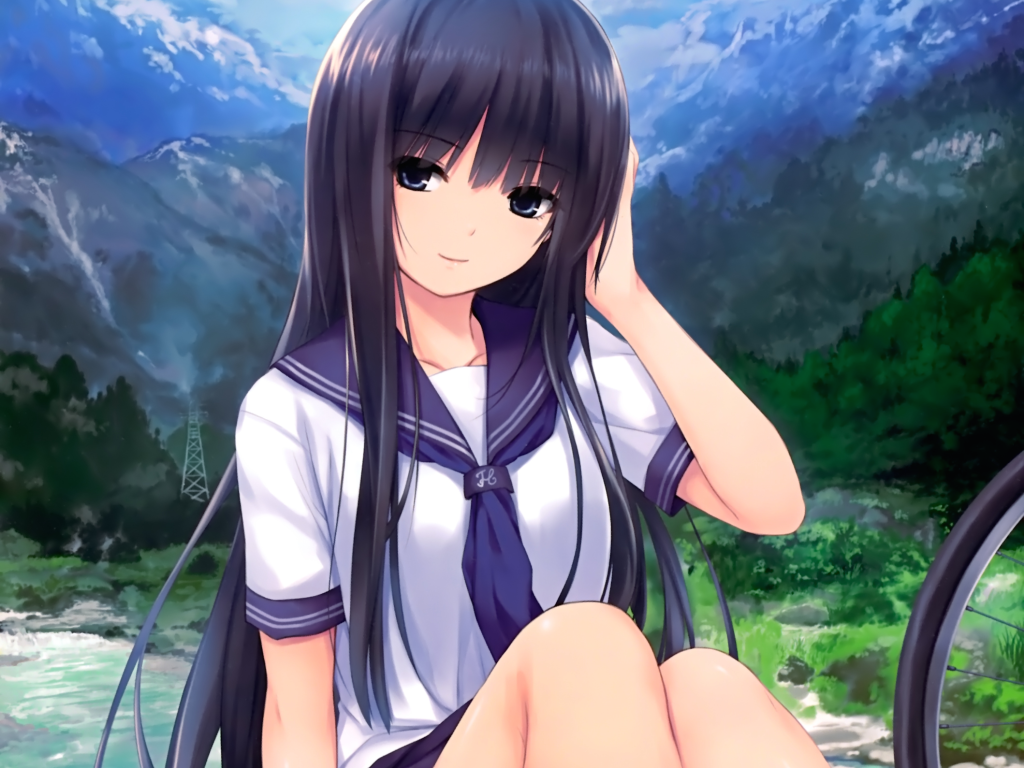 Девушка аниме на фоне гор, Coffee-Kizoku