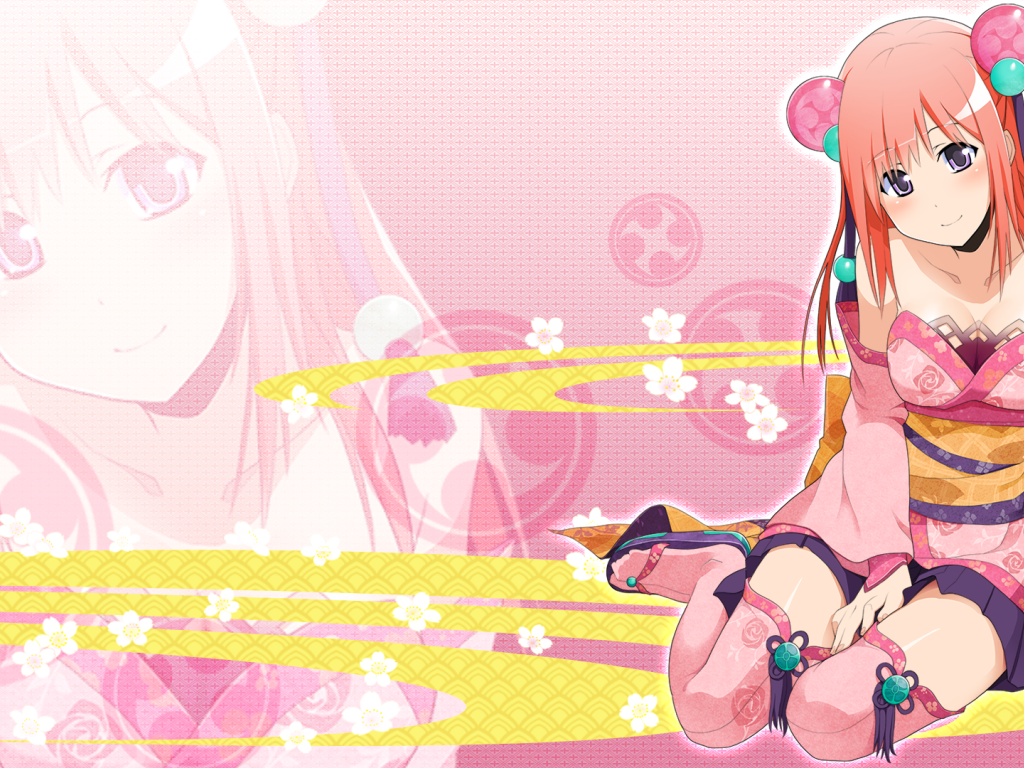 Аниме девушка на розовом фоне, Onigirl