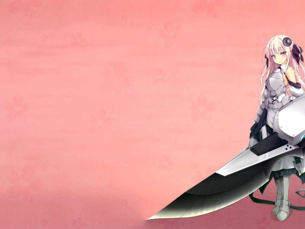 Аниме девушка с оружием, розовый фон