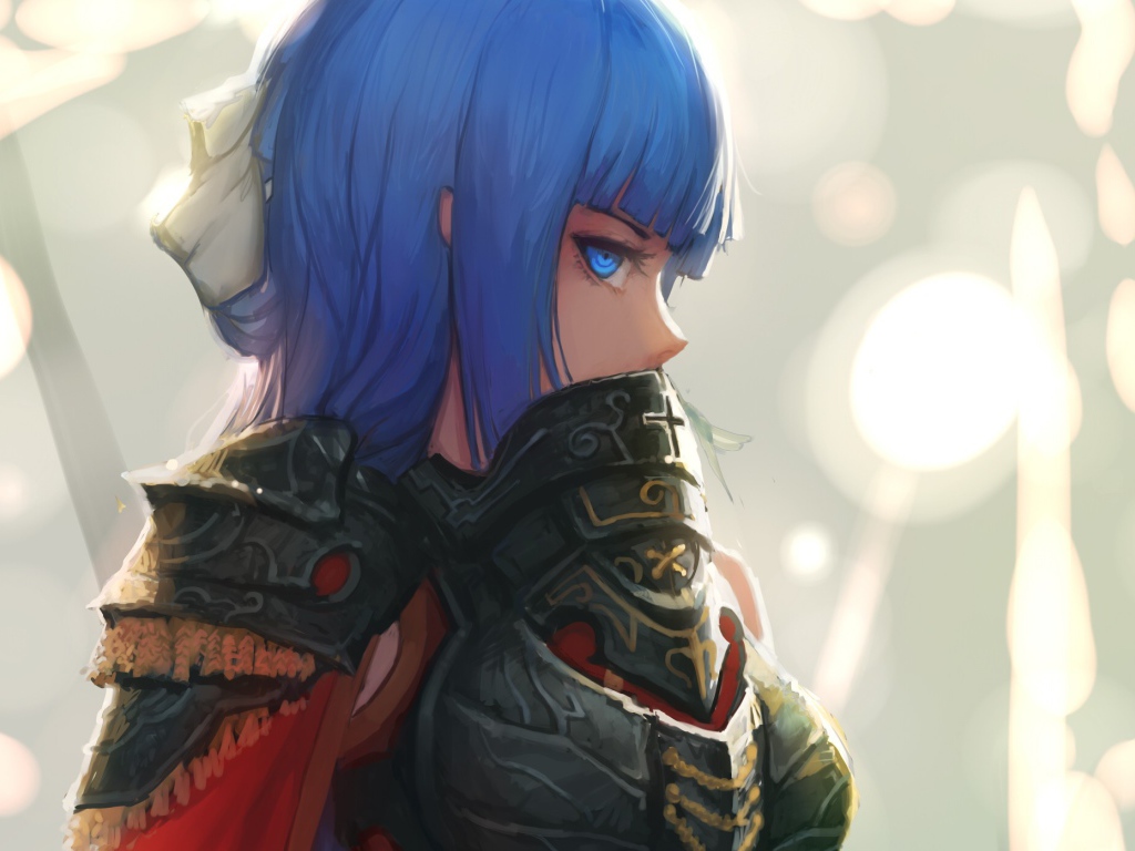 Девушка аниме с голубыми глазами и волосами