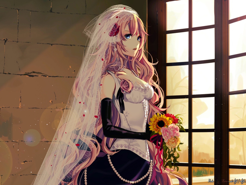 Невеста в аниме смотрит в окно