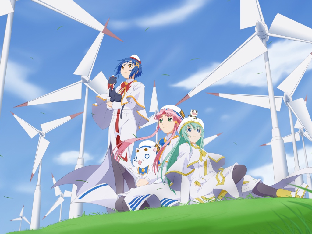 Персонажи аниме Ангельские ритмы среди ветряков