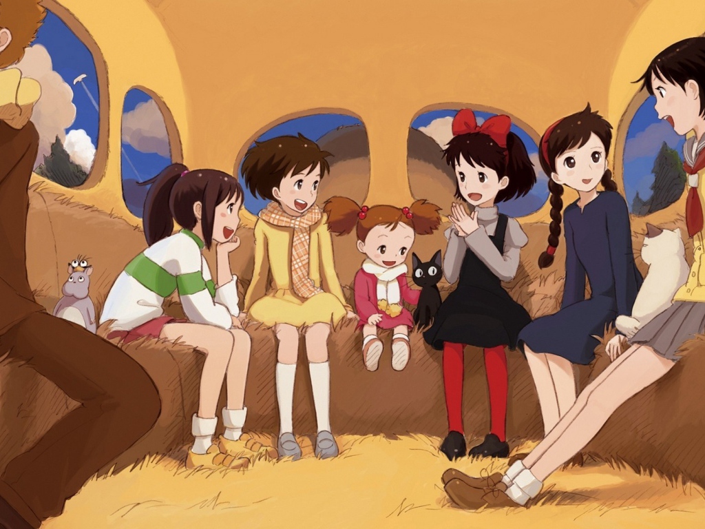 Дети в автобусе в аниме Ведьмина служба доставки