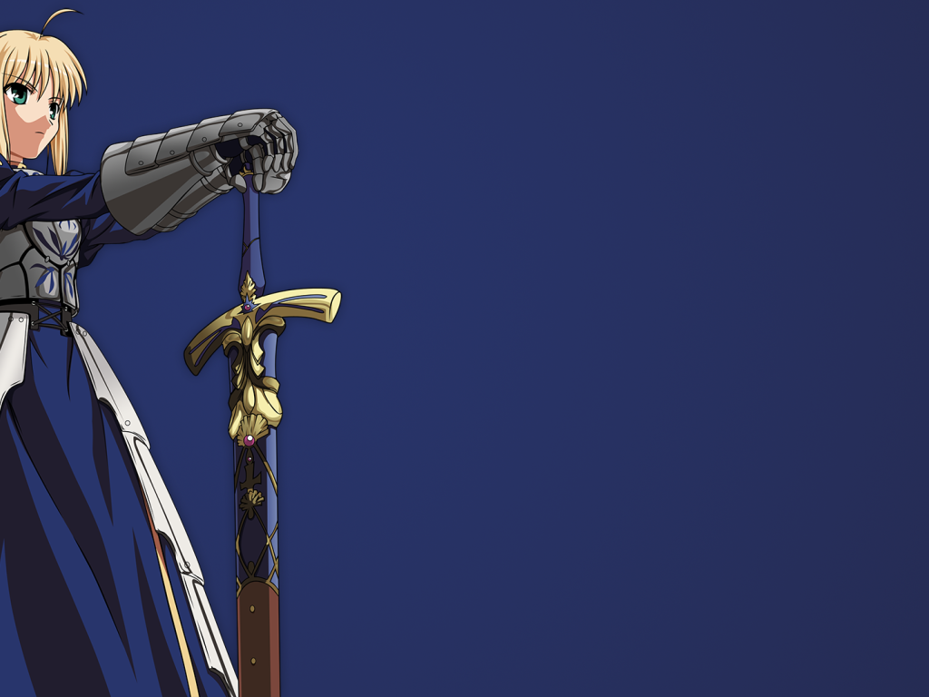 Экскалибур в руке девушки аниме Ночь прибытия