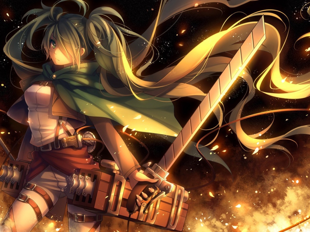 Огненный воин девушка из аниме Атака Титанов