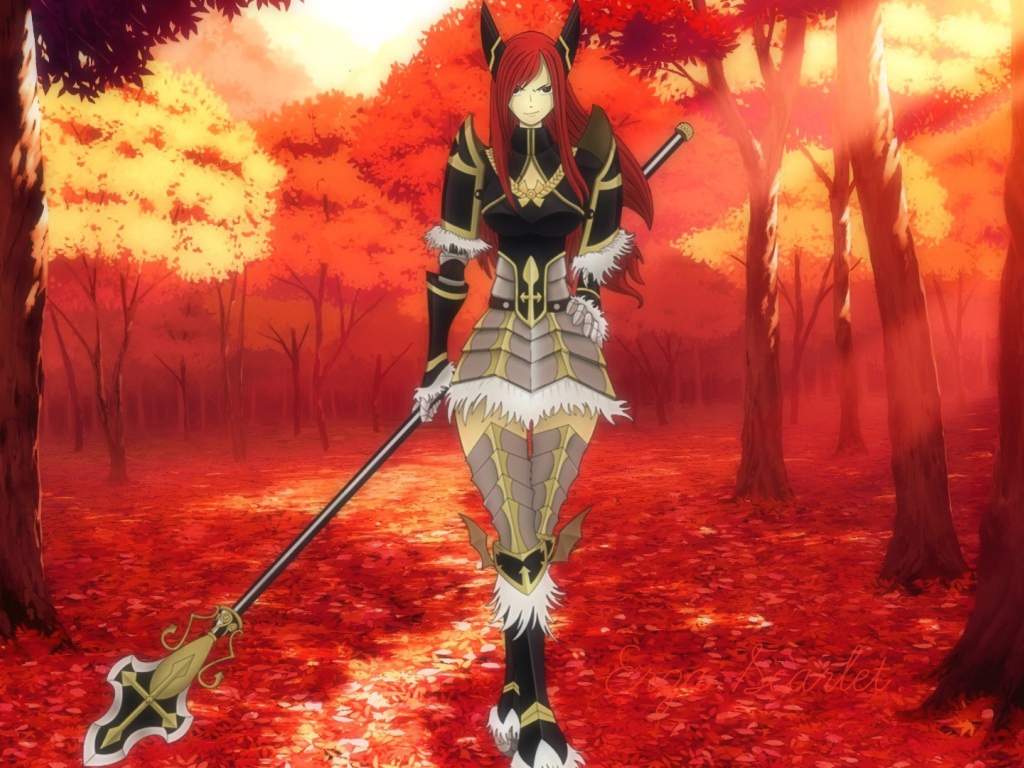 Девушка в осеннем лесу, аниме Сказка о хвосте феи