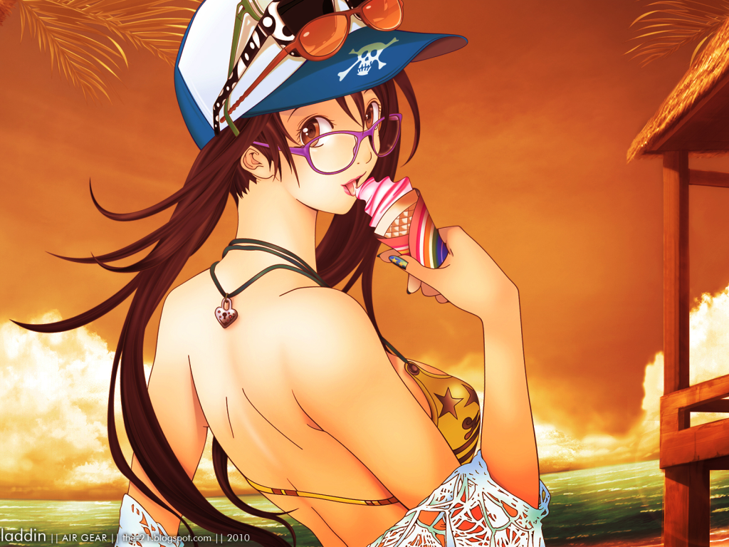 Девушка на пляже в аниме Эйр Гир