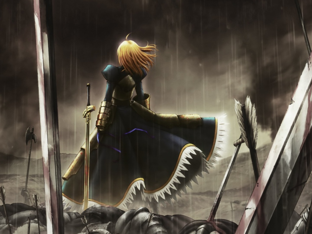 Девушка на поле боя в аниме Fate-Zero