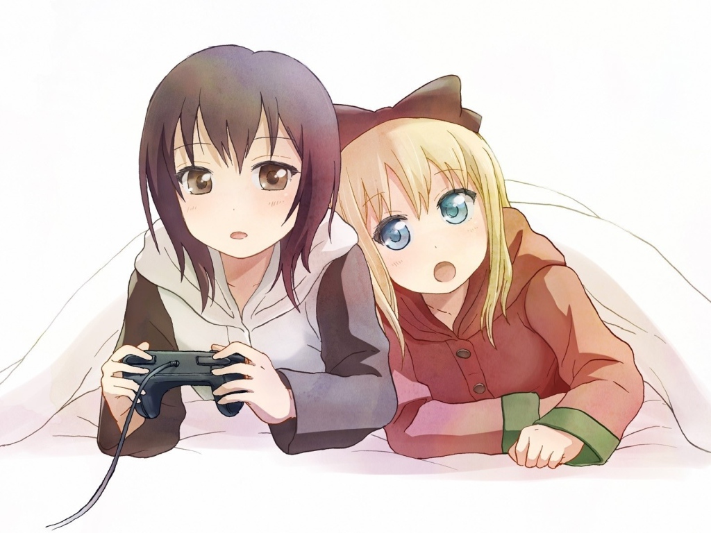 Девушки играют в видеоигры в аниме Юру юри
