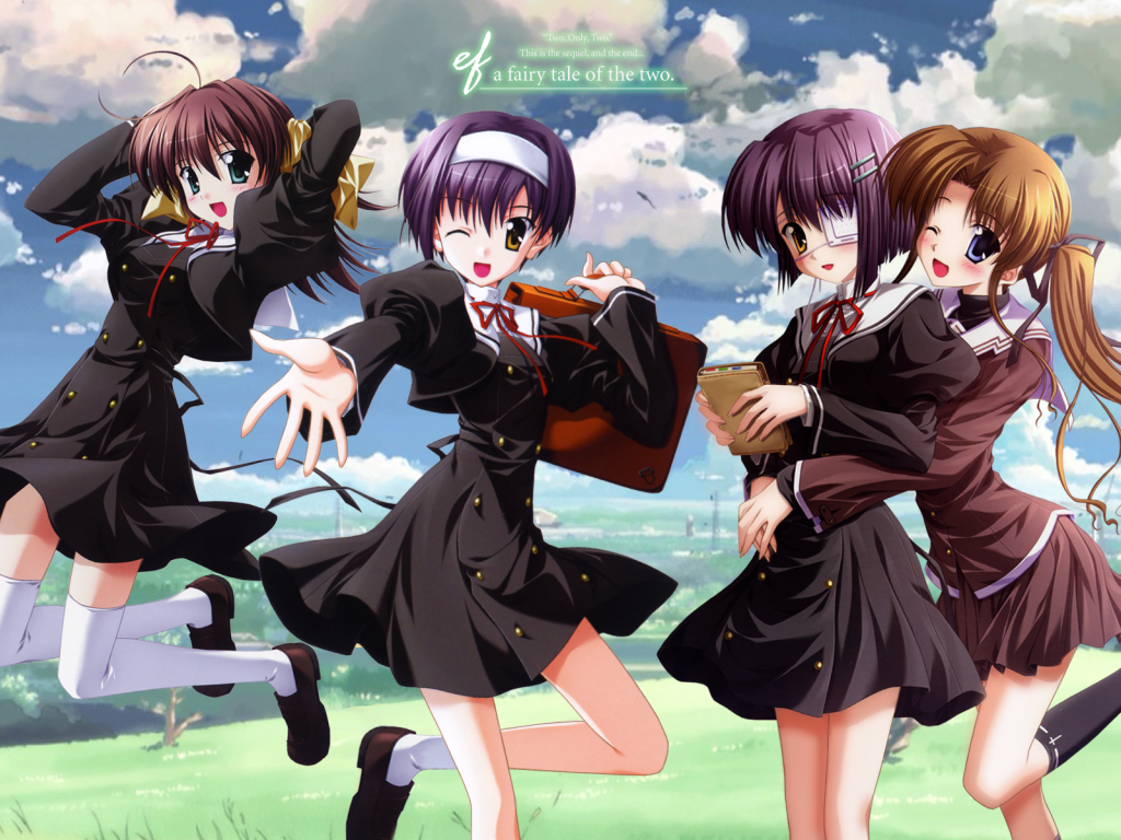 Девочки школьницы из аниме Эф - история воспоминаний