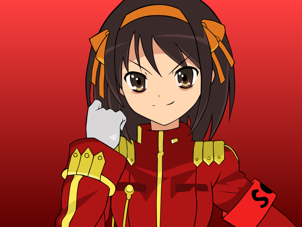 Харухи Судзумия на красном фоне