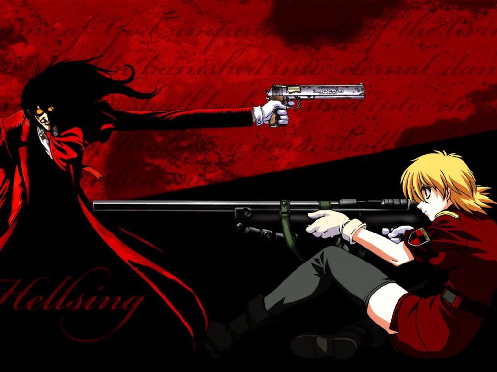 Персонажи аниме Hellsing с оружием