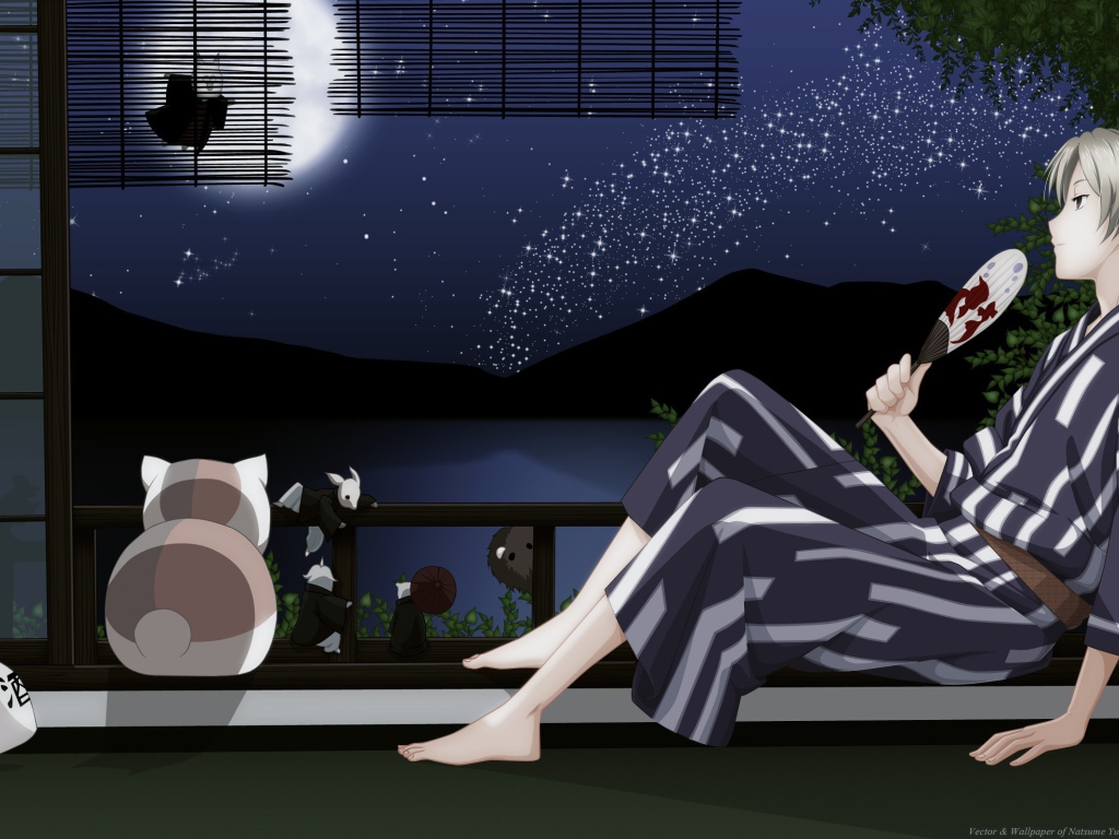 Парень и кот смотрят на луну