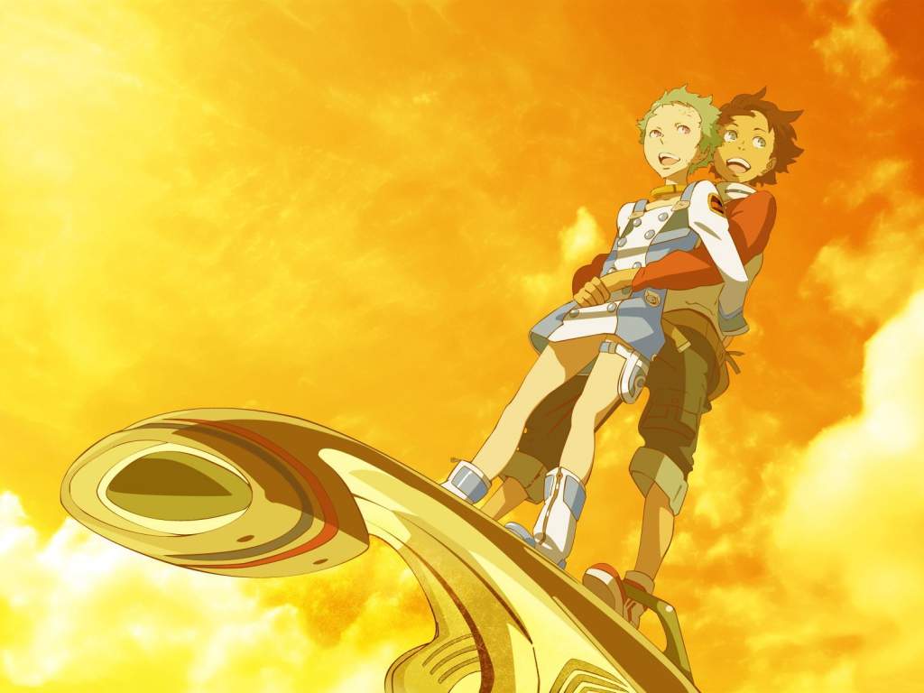 Парень и девушка среди огня, аниме Эврика