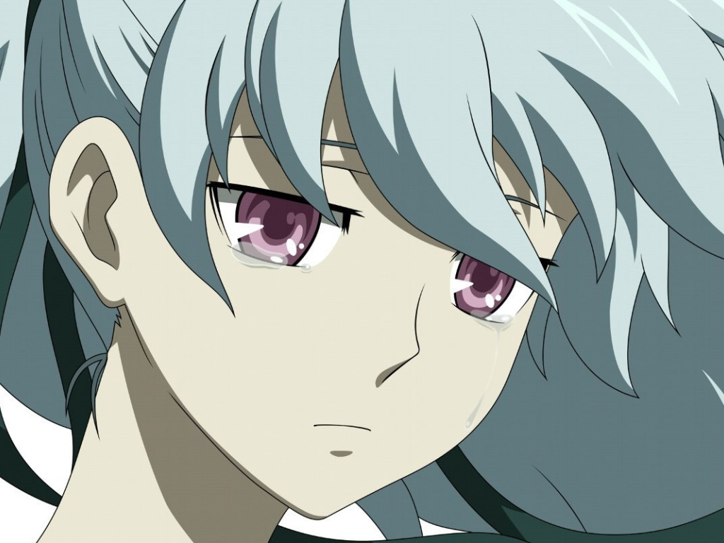 Грустная девушка в аниме Темнее черного