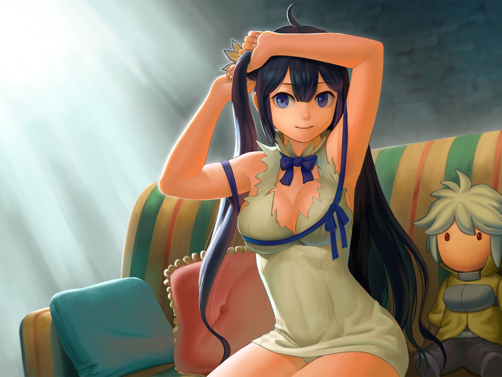 Девушка поправляет прическу, аниме Может, я встречу тебя в подземелье