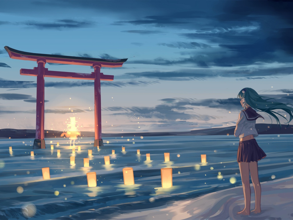 Девушка поклоняется богине Сувако Мория, аниме