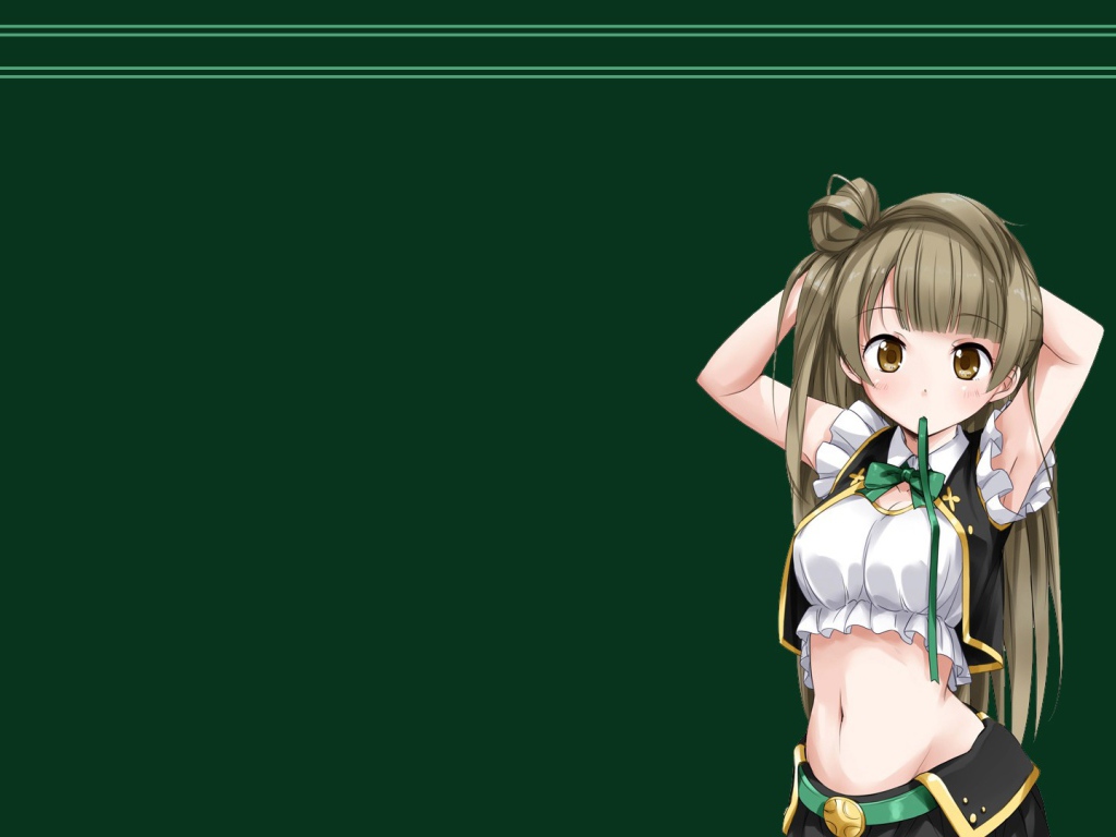 Девушка из аниме Love Live на зеленом фоне