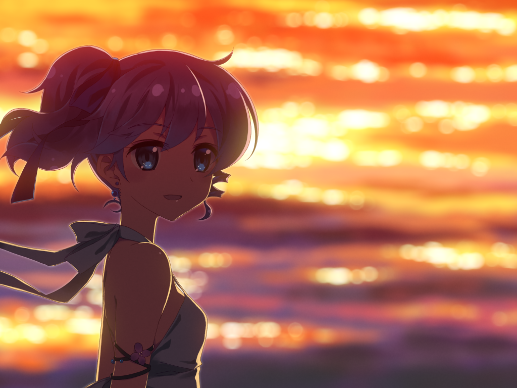 Девушка на фоне моря в аниме DJ Max