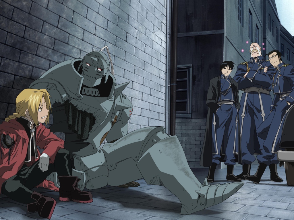 Девочка сидит рядом с роботом в аниме