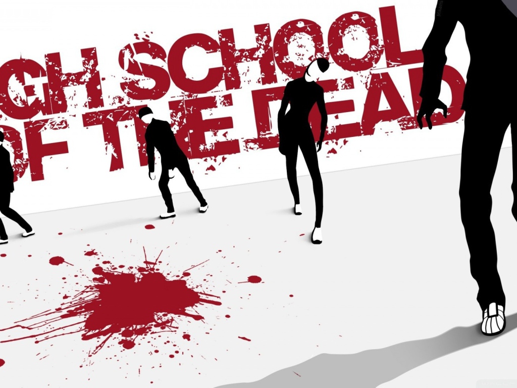 Лужа крови на постере аниме Школа Мертвецов