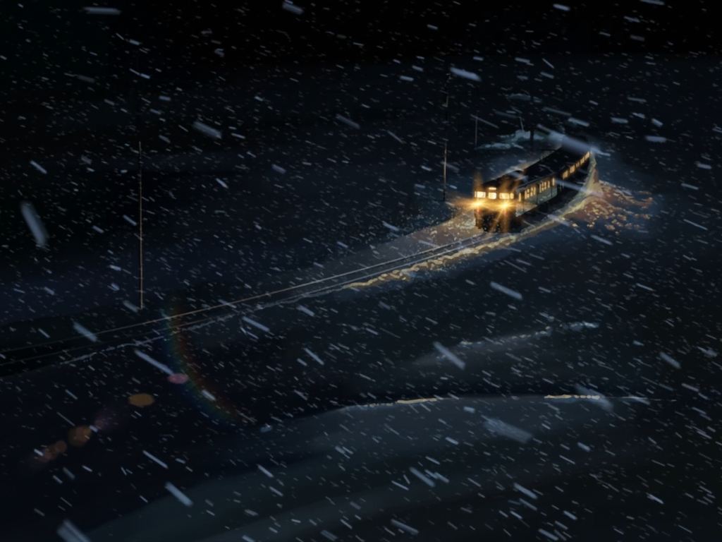 Поезд в снегу в аниме Пять сантиметров в секунду