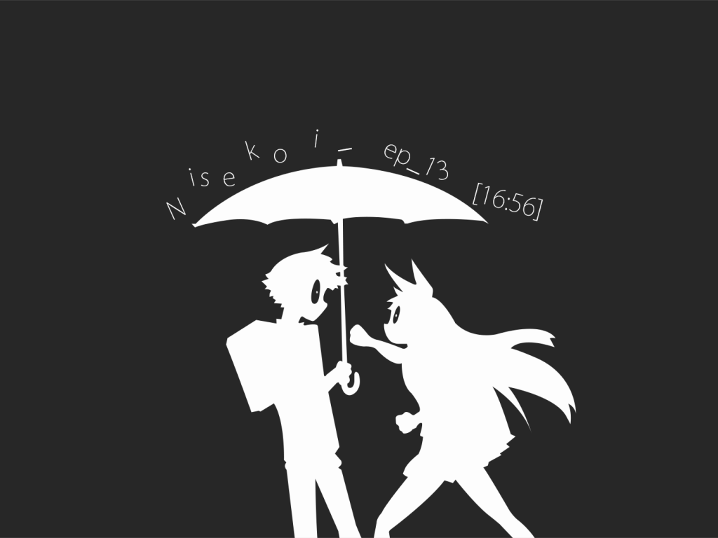 Двое под зонтом из аниме Притворная любовь, черный фон