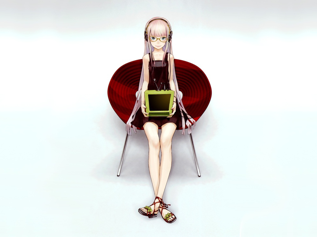 Аниме девушка вокалоид с компьютером