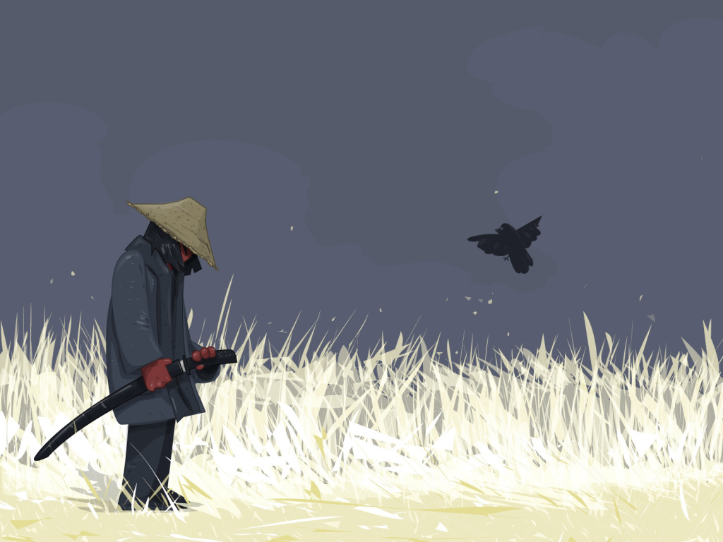 Старый самурай с мечем