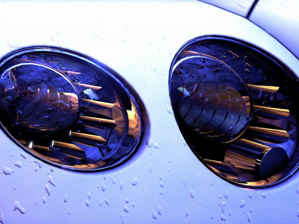 Фары белого автомобиля, дождь