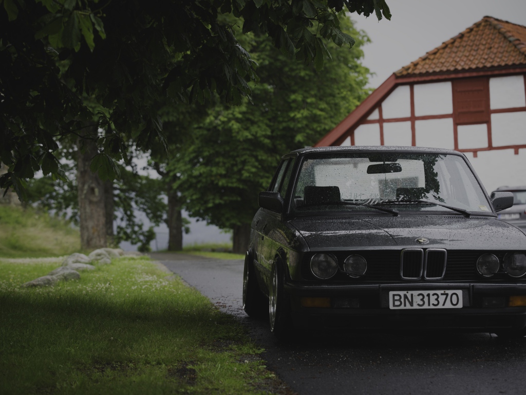Старенький BMW E28 припаркован под деревом