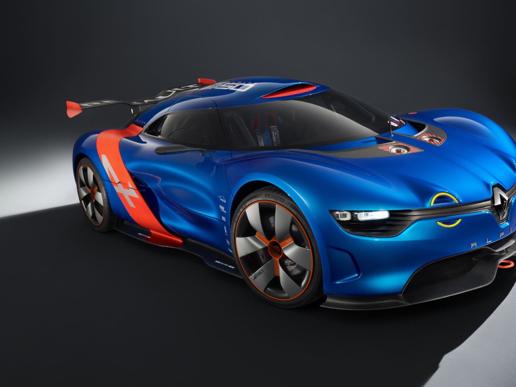 Спортивный Renault Alpine на черном фоне